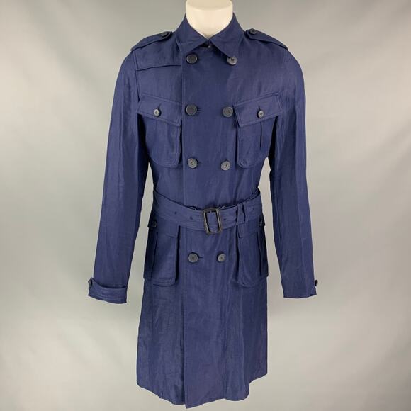 BURBERRY PRORSUM Spring 2015 Size 40 Navy Linen Trench Coat - Picture 1 of 9
